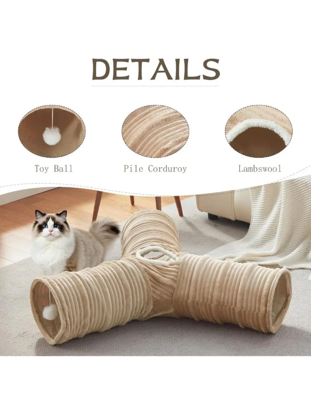 3-Way Collapsible Cat Tunnel with Fun Ball & Holes | Indoor Pet Play Tube for